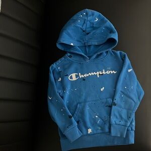 Champion Blue Hoodie with Artistic Splatter